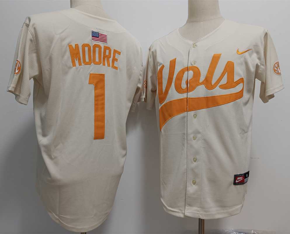 Mens Tennessee Volunteers #1 Christian Moore White Stitched Jersey